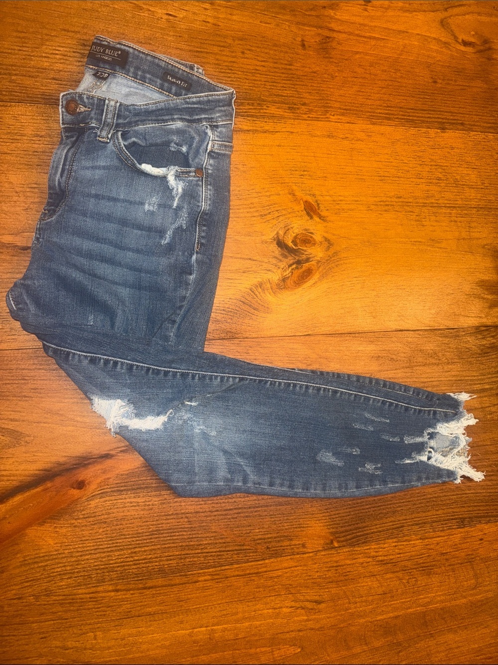 Judy Blue Medium Blue Distressed Skinny Jeans - Picture 7 of 8